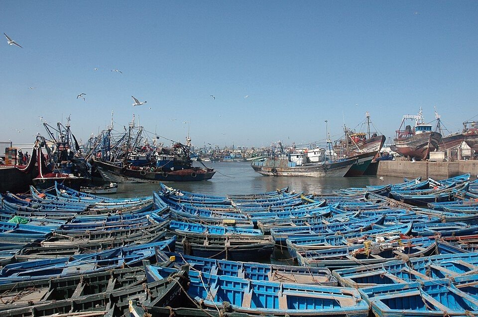 Traditional fishing boats at Essaouira harbour